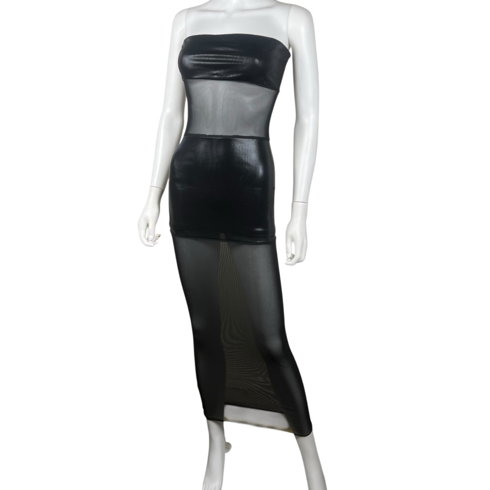 superdown Sheer Panel Black Strapless Maxi Dress
